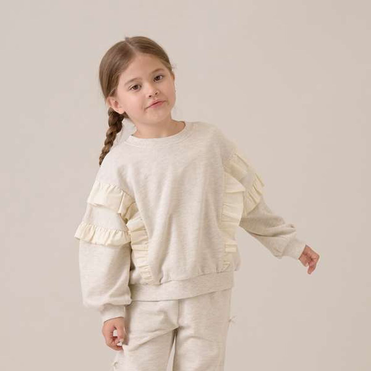 Pilling-Resistant Frill Sweatshirt,Milky white, large image number 0