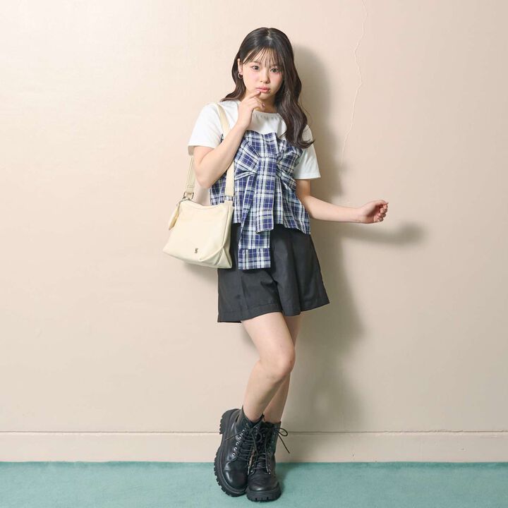 Charm-Embellished Faux Leather Shoulder Bag,Ivory, medium image number 0