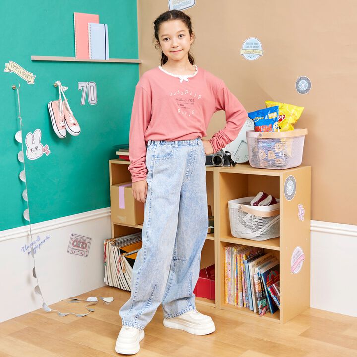 [Three Rabbits] Lace-Collared Ribbed Long-Sleeve T-Shirt,Navy, medium image number 9