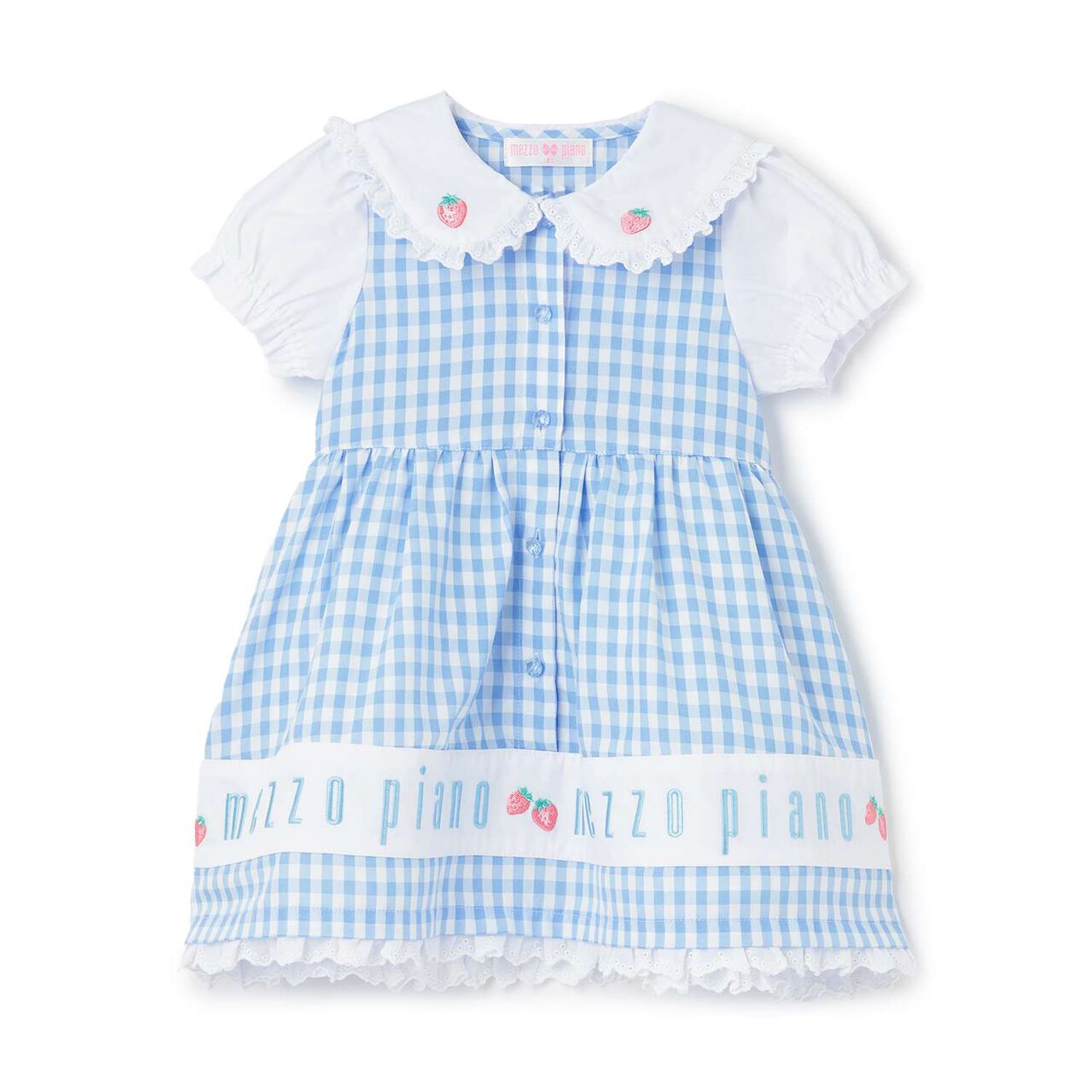 Gingham Check One-Piece Dress with Hem Logo Embroidery,Sax blue, large image number 0