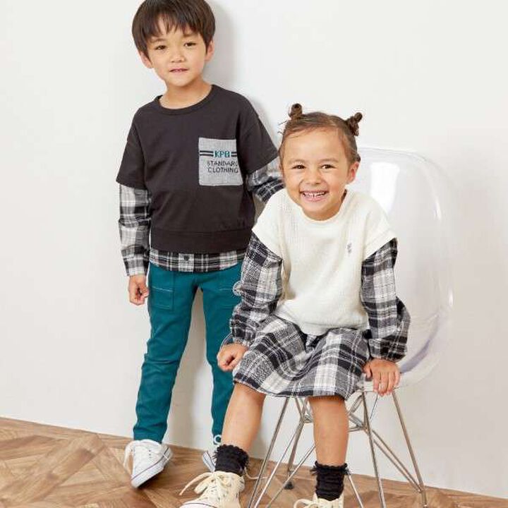 KP Layered Check One-Piece Dress [90-160],Black, medium image number 4