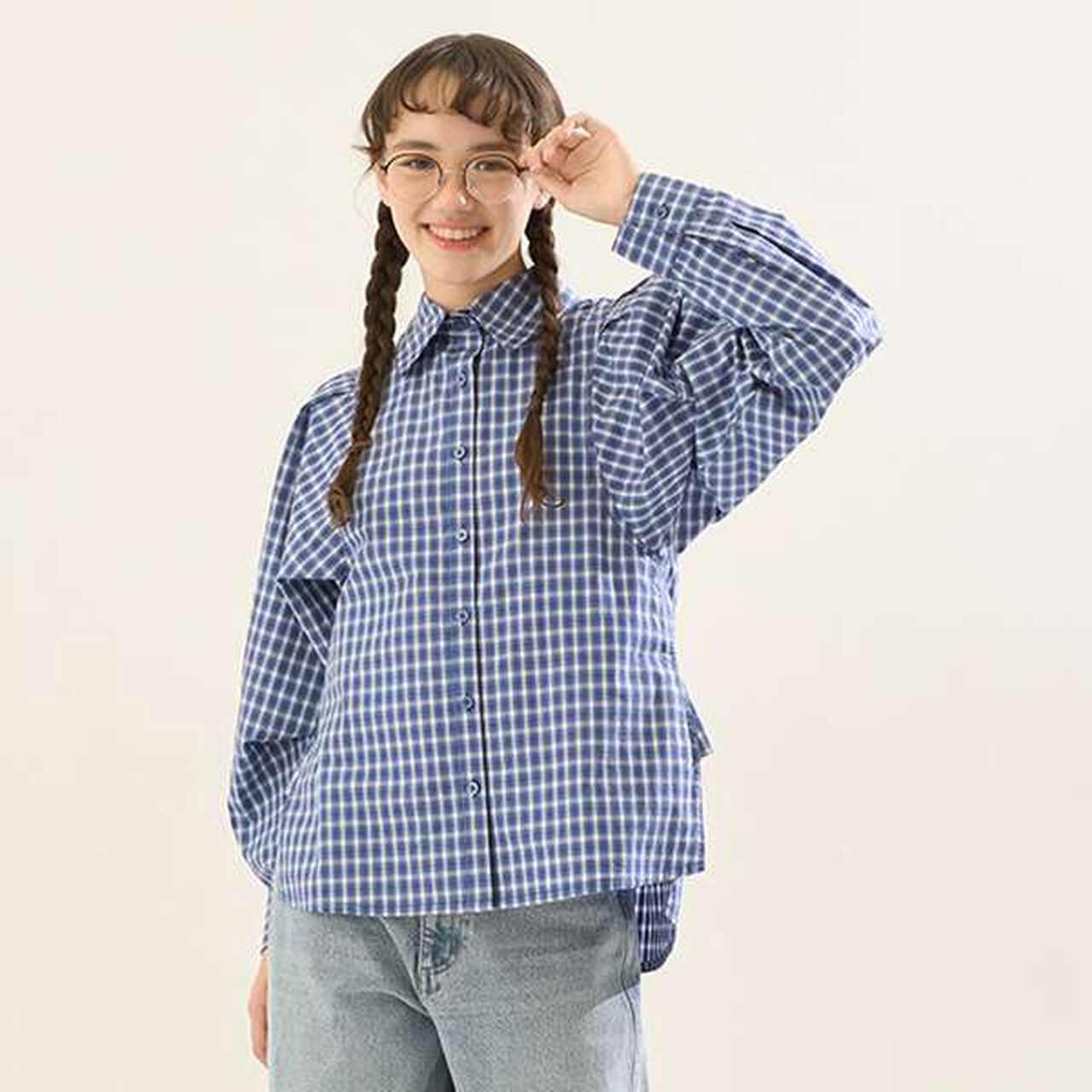 [AMI] Volume Sleeve Check Blouse,Deep blue, large image number 18