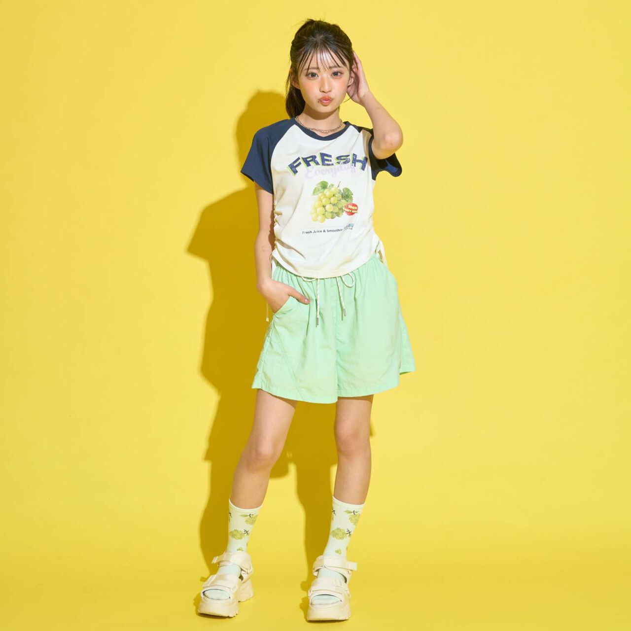 [GOKUGOKU] Multi-Function Shirred Crop Raglan Short-Sleeve T-Shirt,Orange, large image number 16