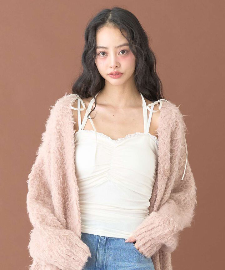 Shoulder Ribbon Gathered Camisole,, medium