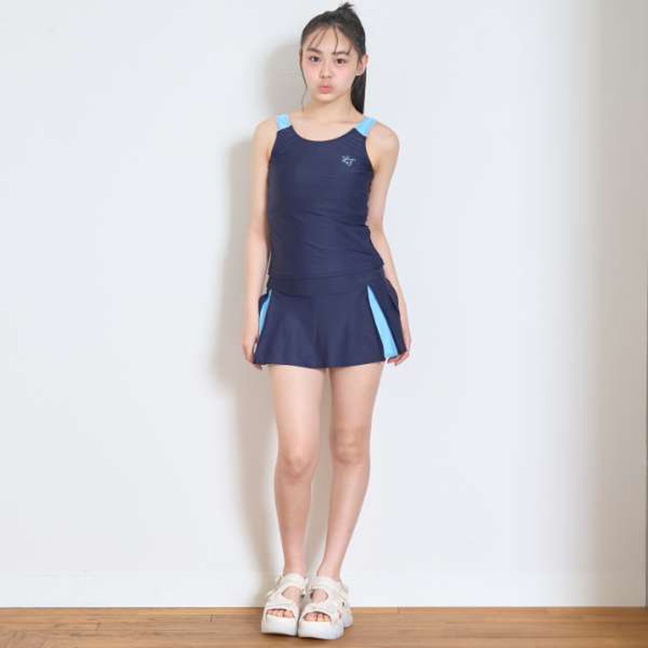 [SWIM] Pleated Skirt Tankini,Sax blue, large image number 1