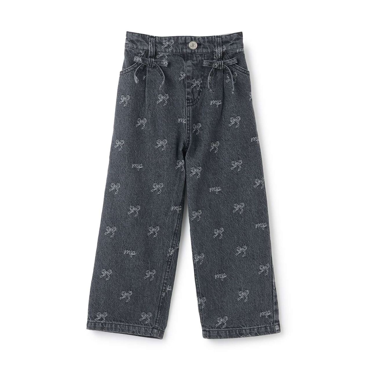 Ribbon Jacquard Denim Wide Pants,Gray, large image number 0