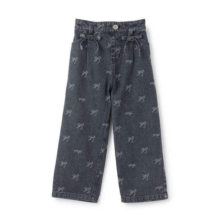 Ribbon Jacquard Denim Wide Pants,Gray, medium image number 0