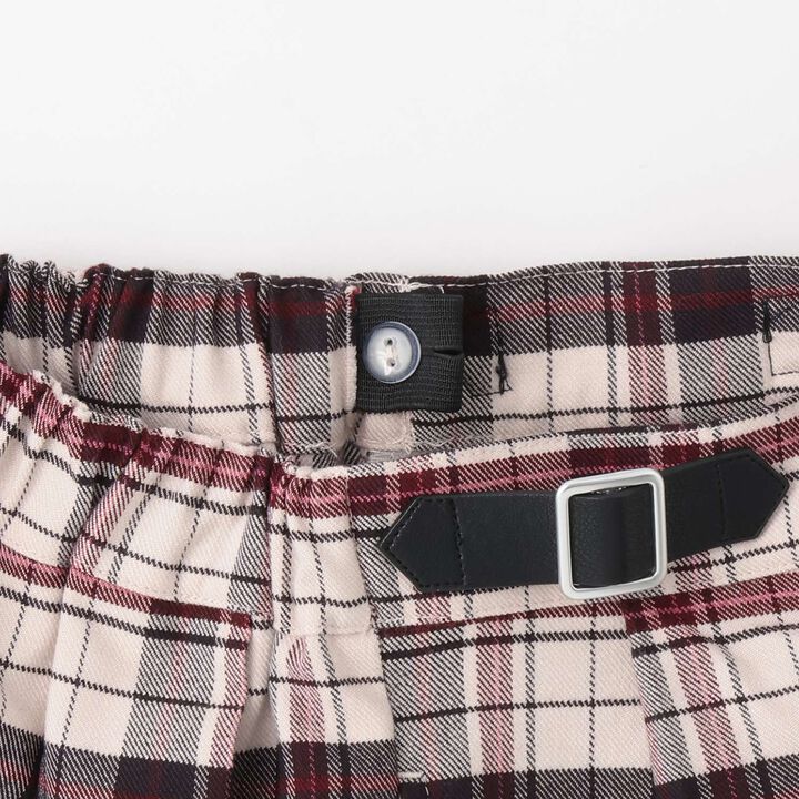 Check Pleats Culotte Skirt with Side Belt,Beige, medium image number 3