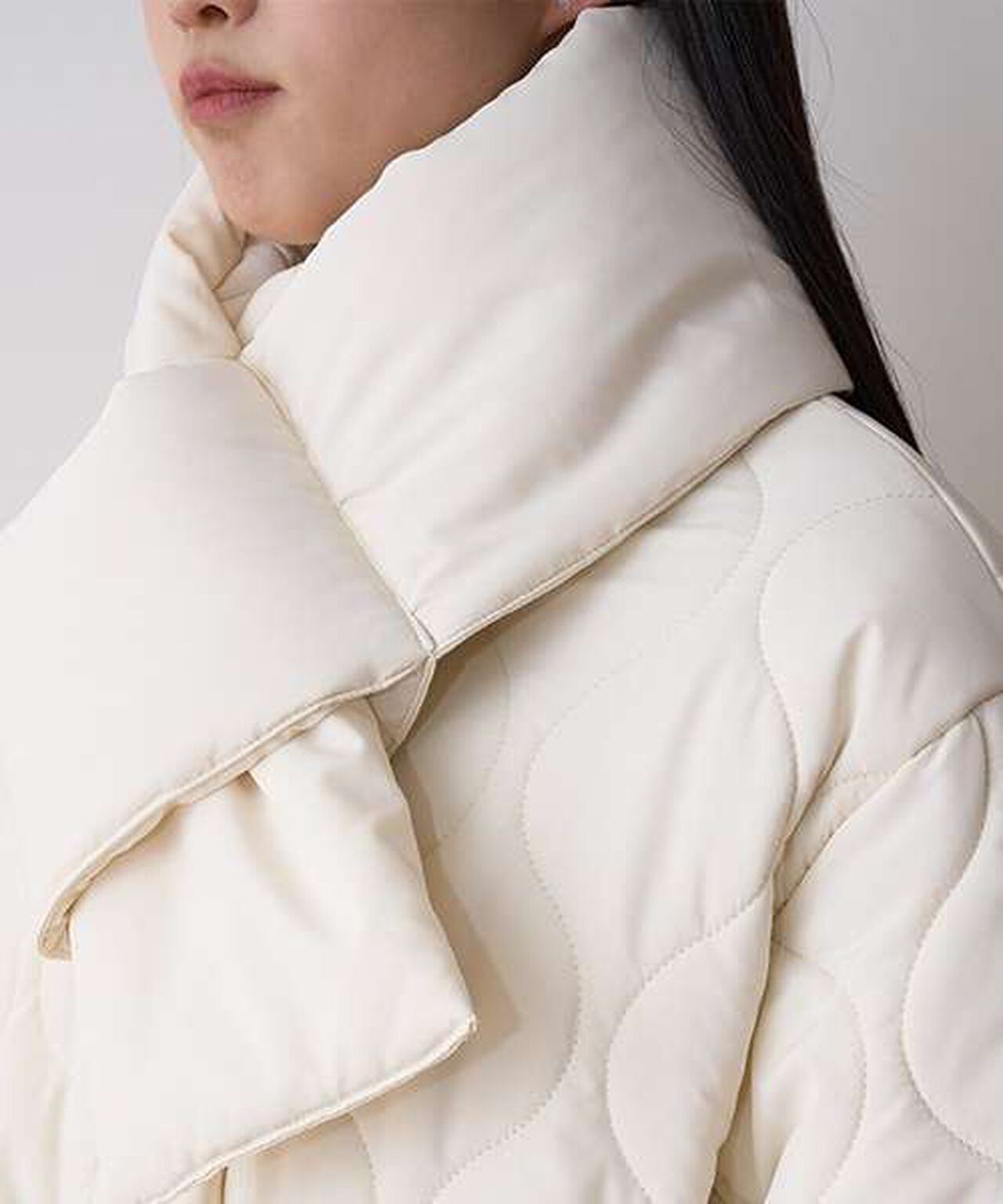 Quilted Bomber Jacket with Scarf,Ivory, large image number 10