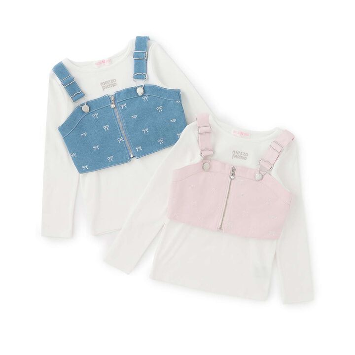 [Popular Item Restocked] [Not Available at Physical Stores] Ribbon Embroidered Bustier & Long-Sleeve T-Shirt Set,Turquoise, medium image number 13