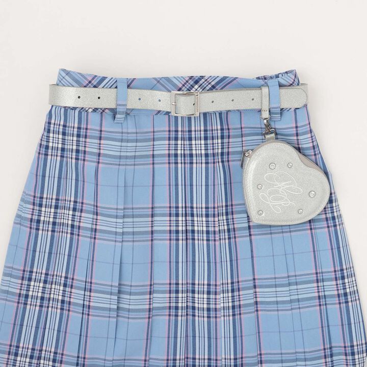 Lame Pleated Skirt with Belt,Sax blue, medium image number 2