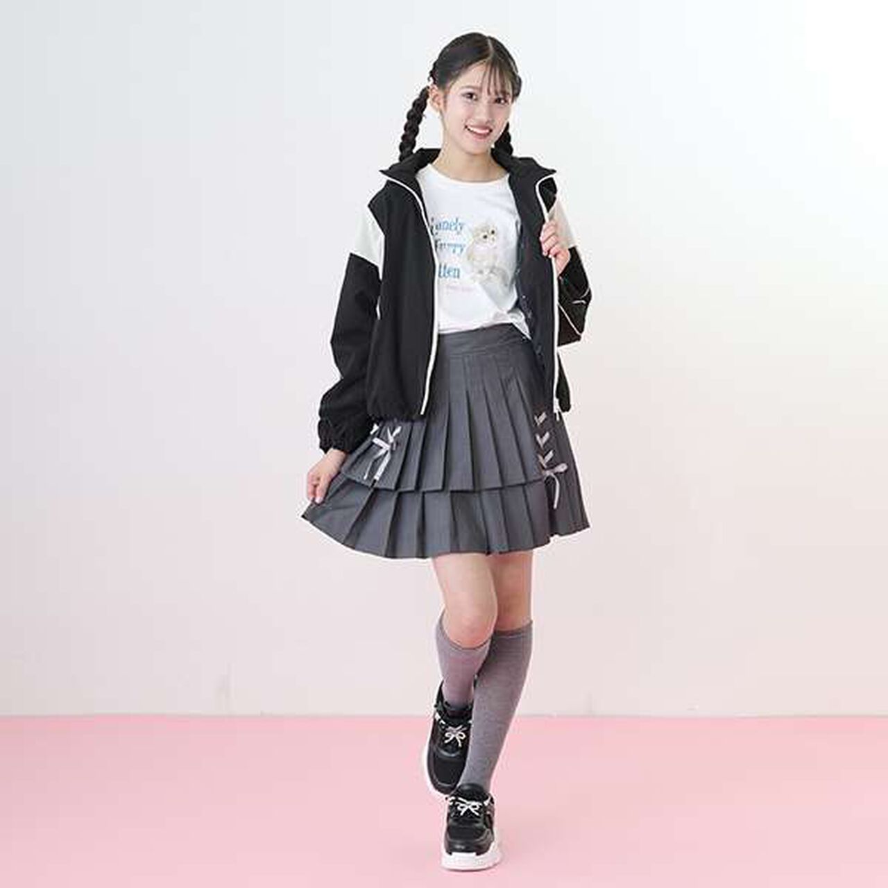 Lace-Up Ribbon Double Layer Pleated Skirt-Pants,Gray, large image number 17