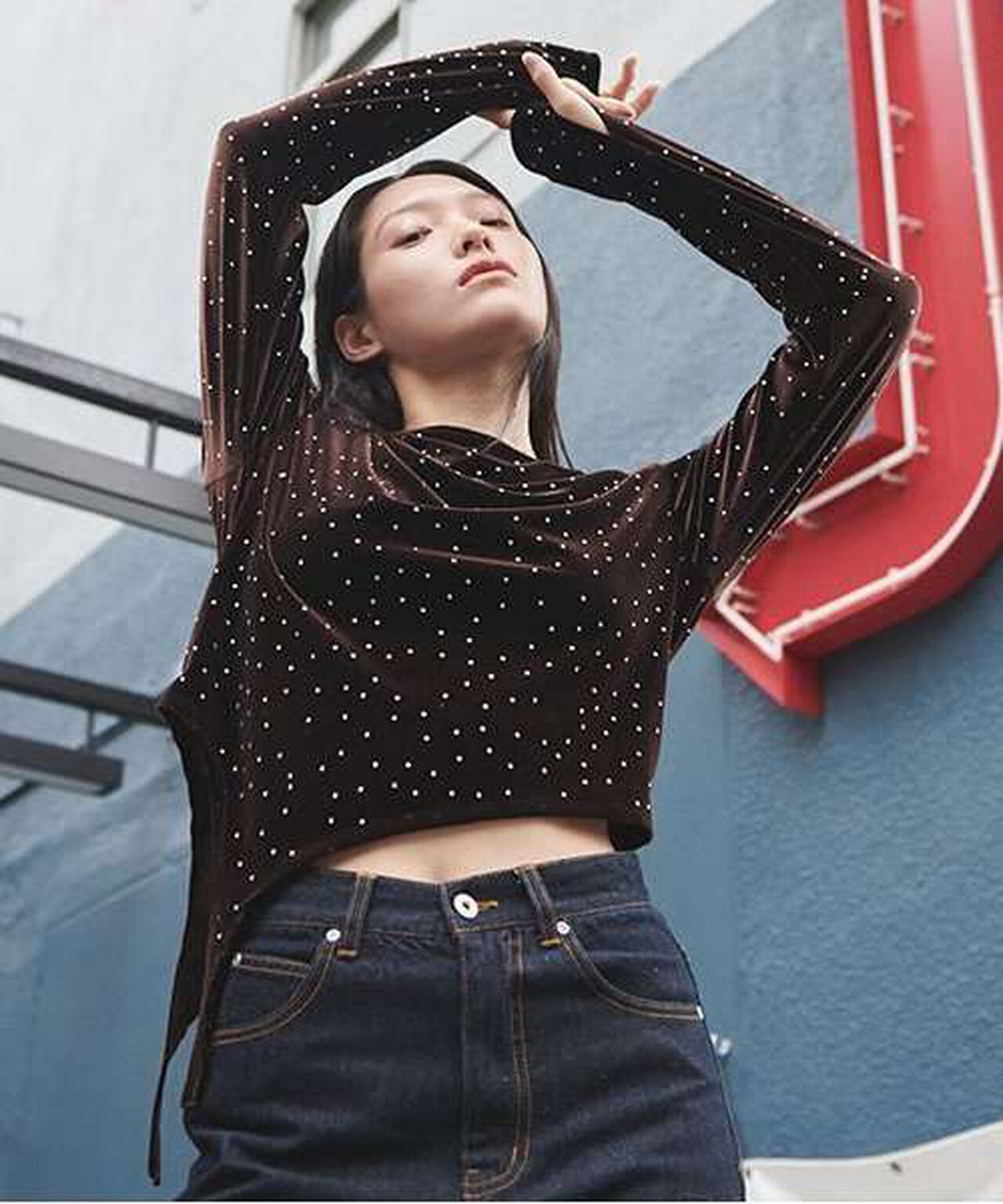 Velour Sequin Pullover,Blue gray, large image number 19