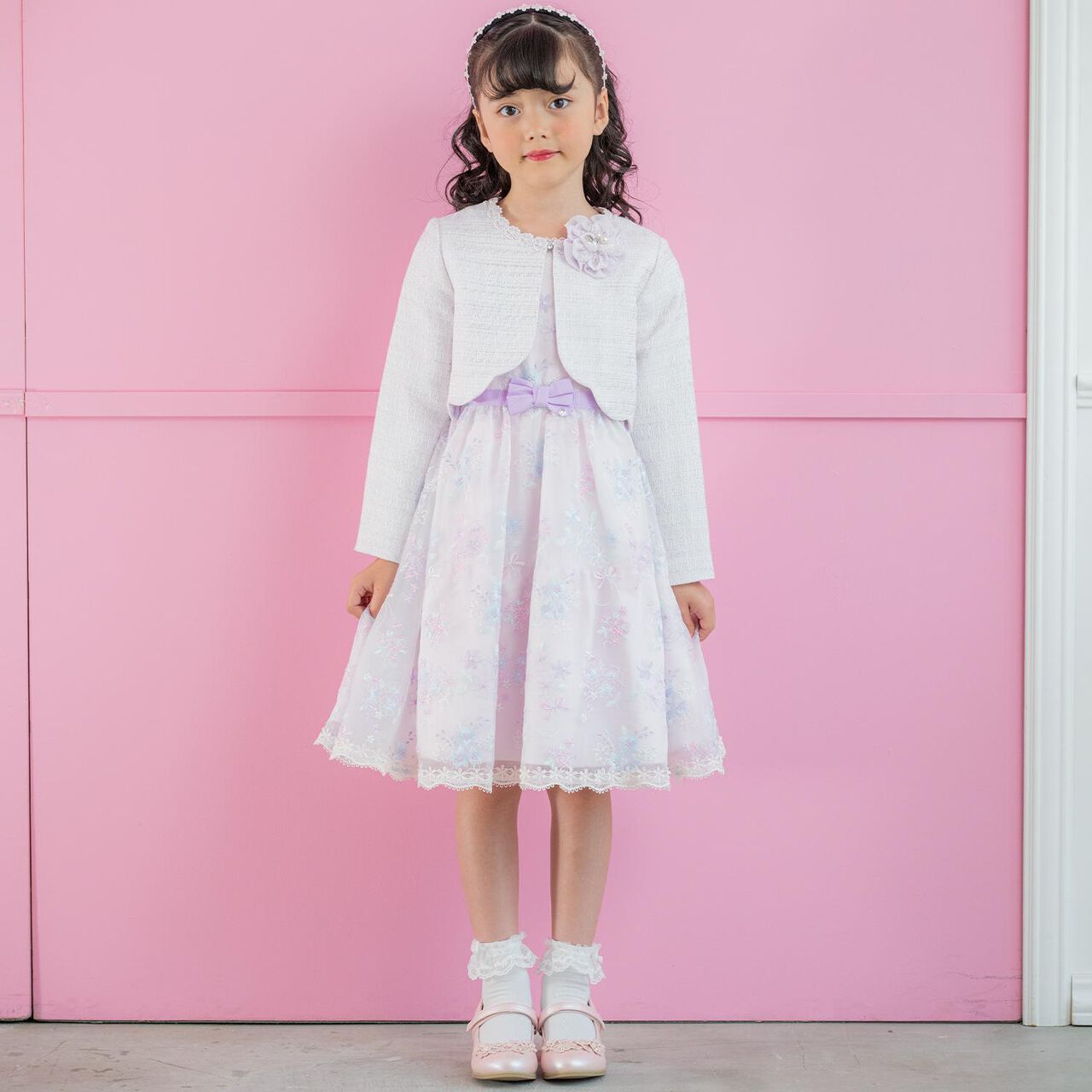 Flower Bouquet Lace Embroidery One-Piece Dress,Light pink, large image number 13