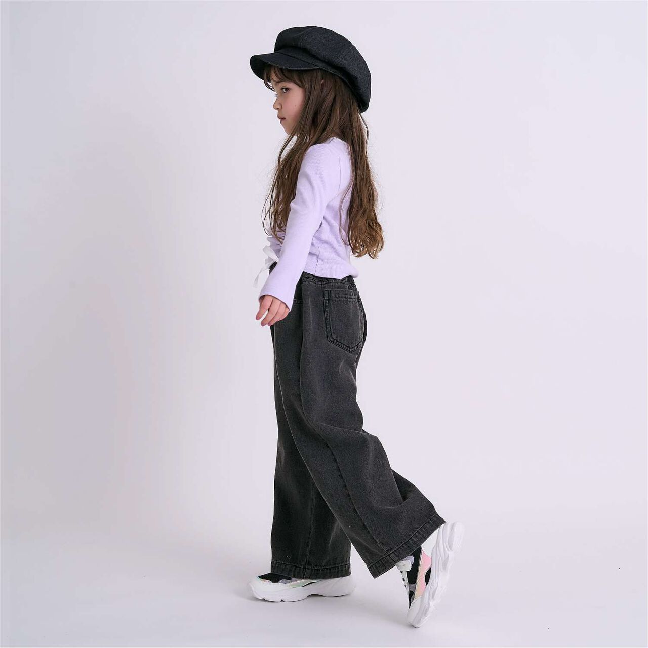 Denim Wide Pants,Black, large image number 4