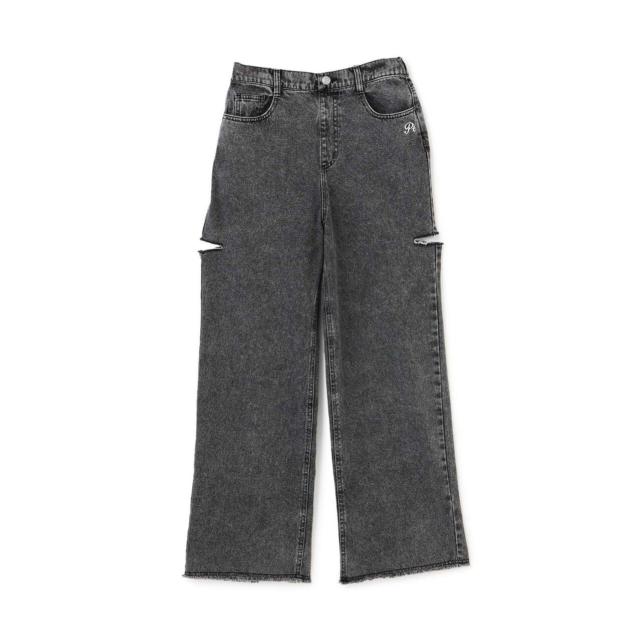 Side-Cut Distressed Long Pants,Gray, large image number 0