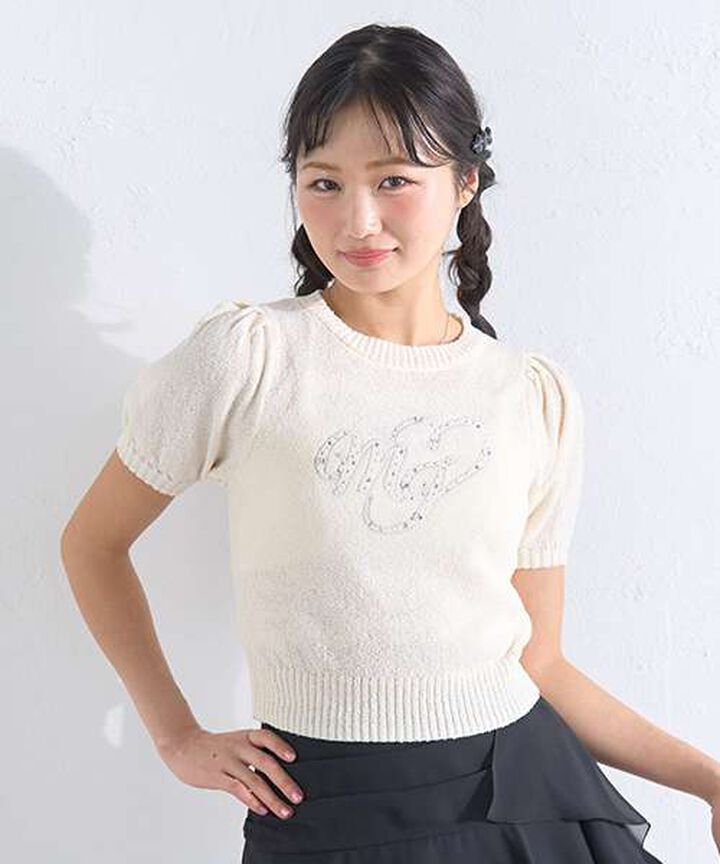 Jewel Logo Short-Sleeve Knitwear,Ivory, medium image number 0