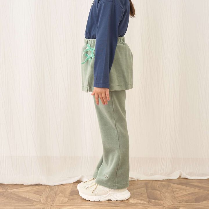 Plush Velour Coordinatable Setup Flared Pants with Skirt,Emerald green, medium image number 29