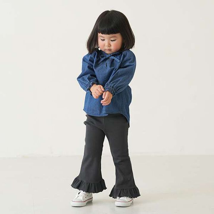 Anti-Stain Hem Frill Ribbed Pants,Charcoal gray, medium image number 11