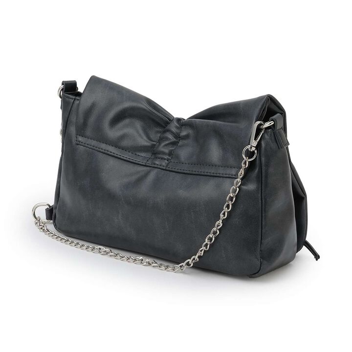 Faux Leather Ribbon Shirred Shoulder Bag,Ivory, medium image number 6