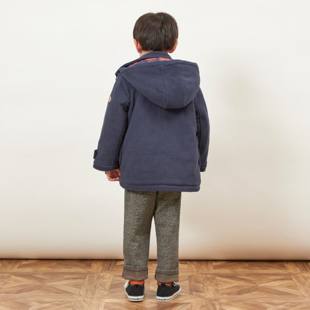 KP Boy Fleece Checkered Duffle Coat [90-130],Navy, large image number 12