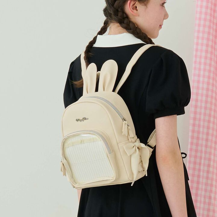 Bunny Ear Lace-up Faux Leather Backpack,, medium