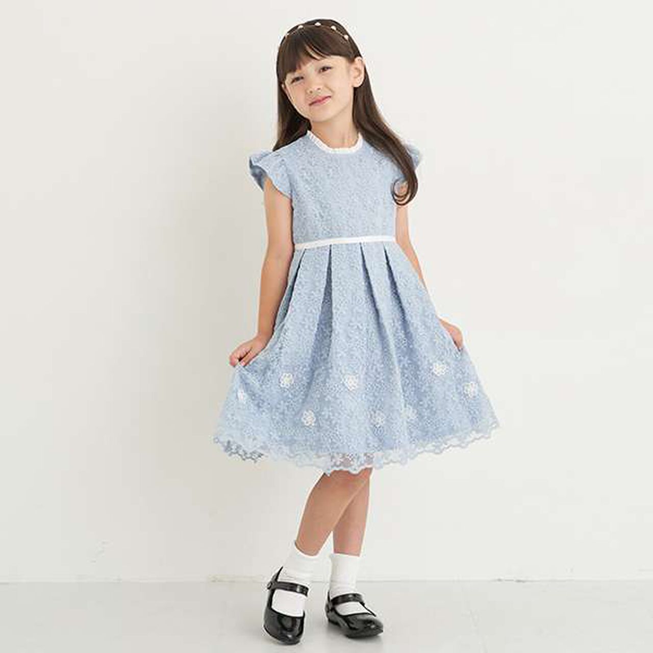 Kids Bolero Jacket + Lace Dress Set,Sax blue, large image number 11