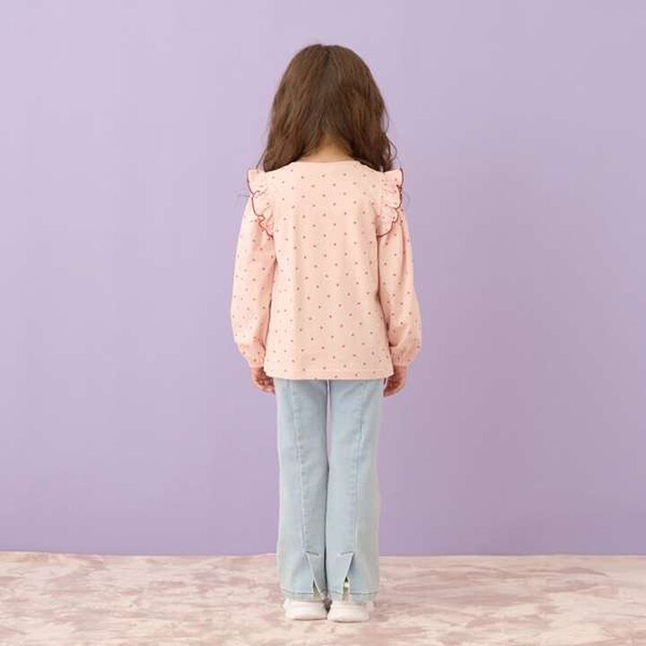 Non-Deforming Frill Sleeve Patterned T-Shirt,Navy, medium image number 4