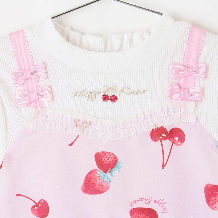 Strawberry Cherry Polka Dot Docking Dress & Bloomers Set,Off white, medium image number 3