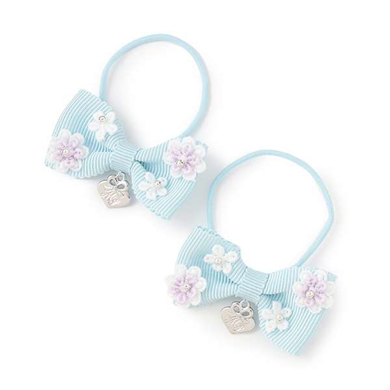 Flower Ribbon Hair Ponytail Holder 2-Piece Set,Off white, large image number 6