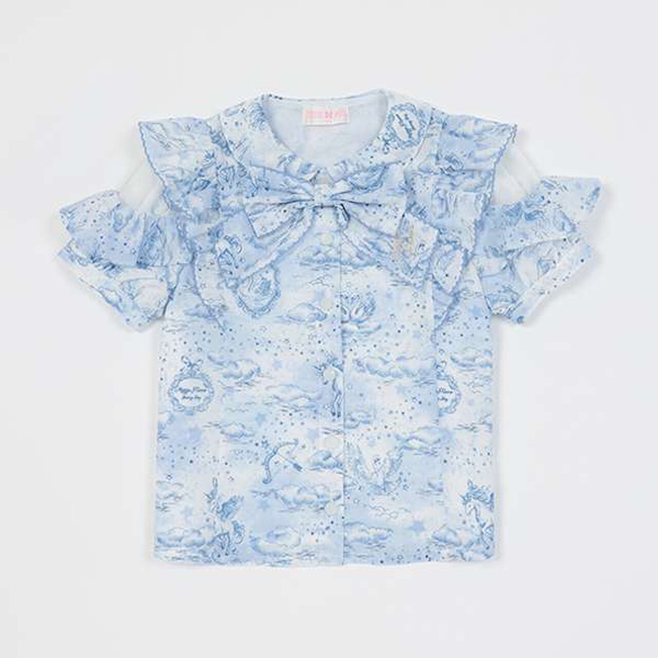 Frill Bow Tie Blouse,Blue, large image number 1