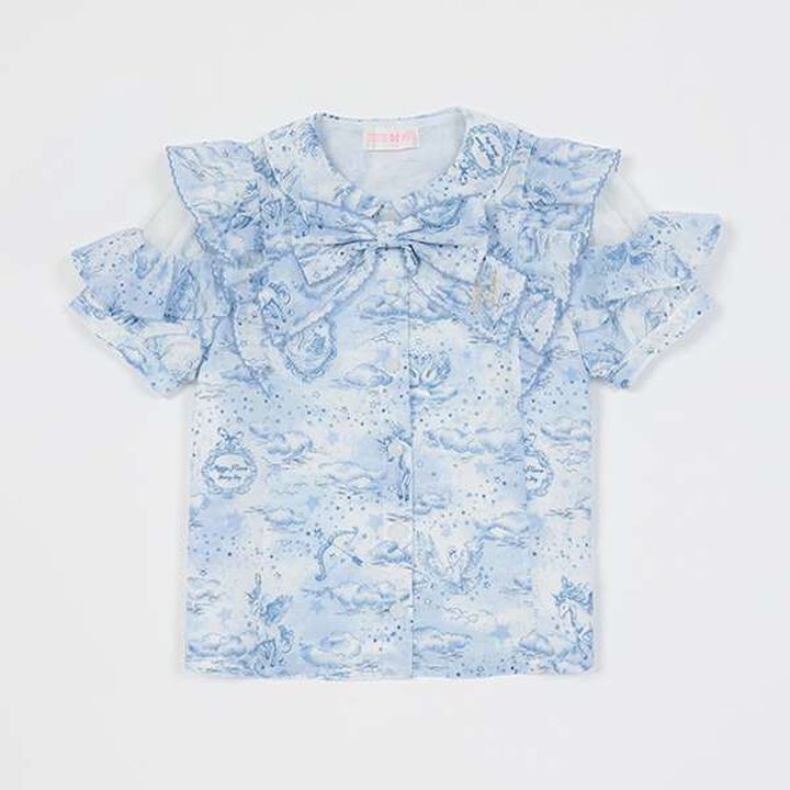 Frill Bow Tie Blouse,Blue, medium image number 1