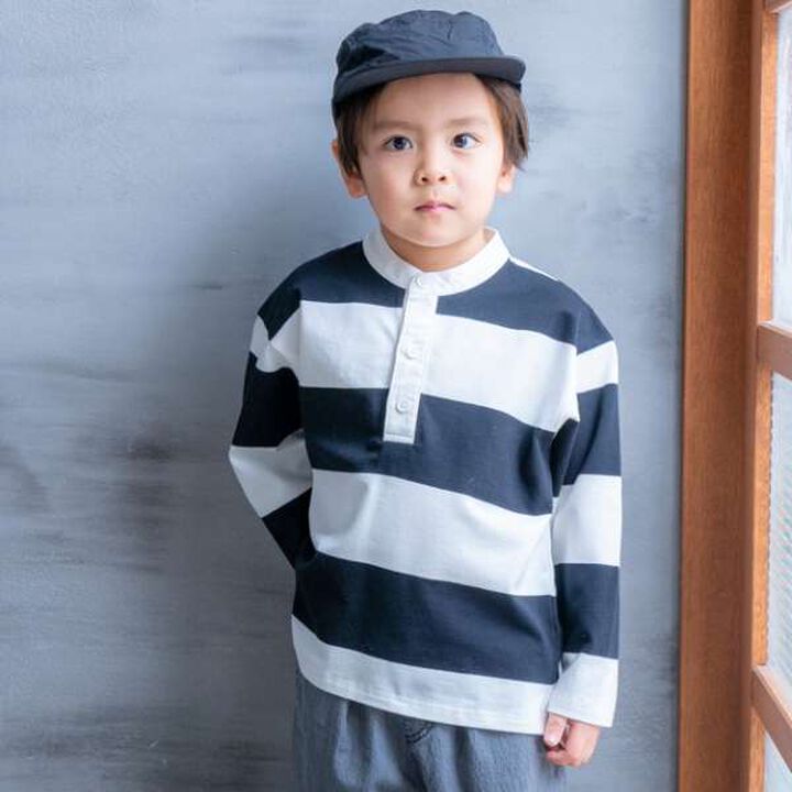 Stand Collar Rugby Long-Sleeve Shirt,Black, medium image number 0