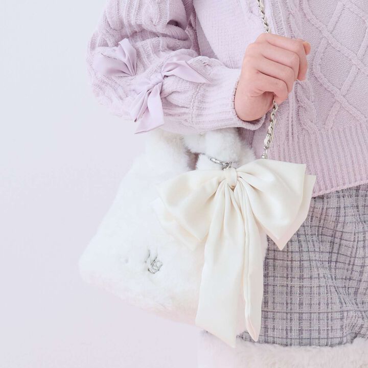 Faux Fur Shoulder Bag with Pearl & Rhinestone Accents,, medium