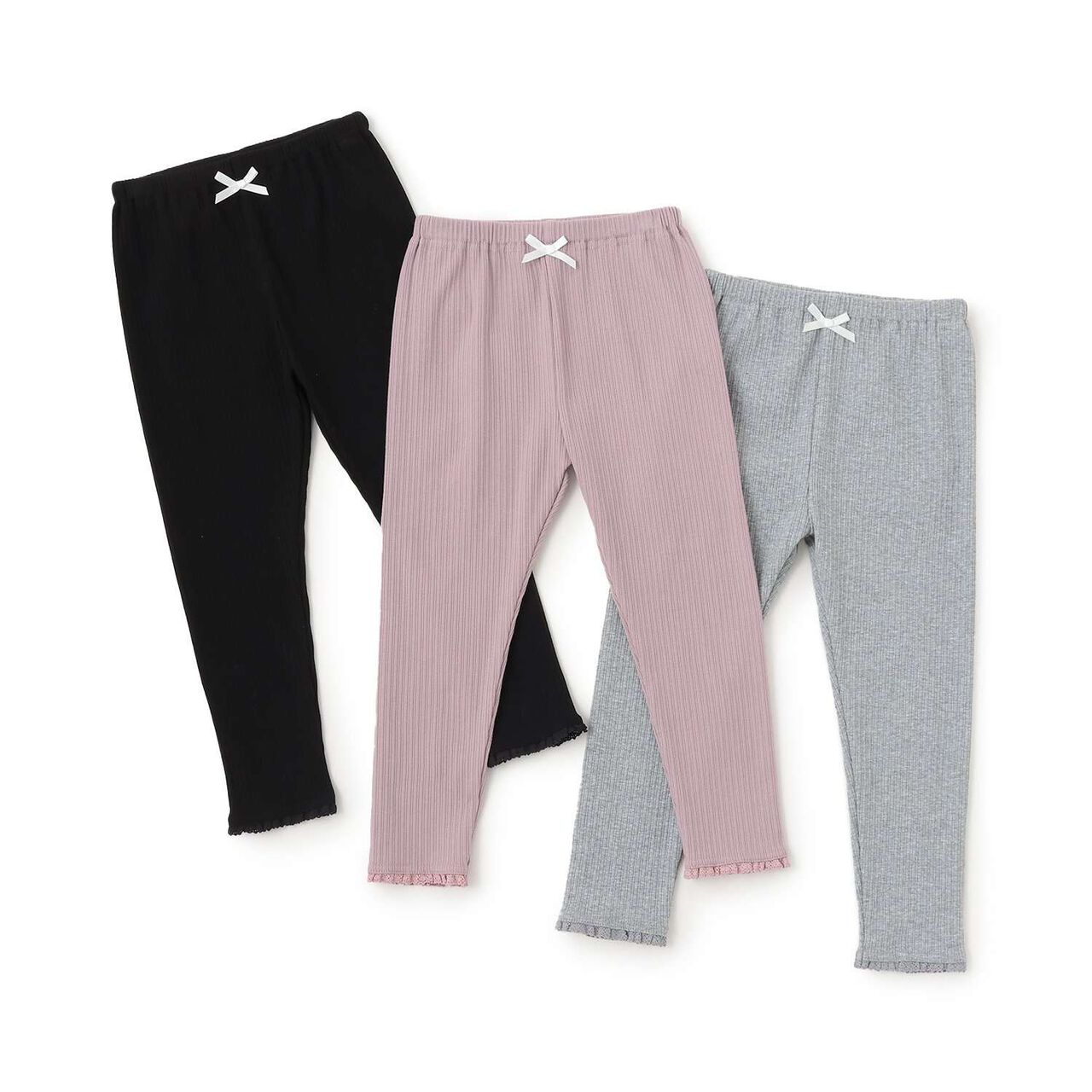 Lace Hem Frill 3/4 Leggings,Top gray, large image number 7