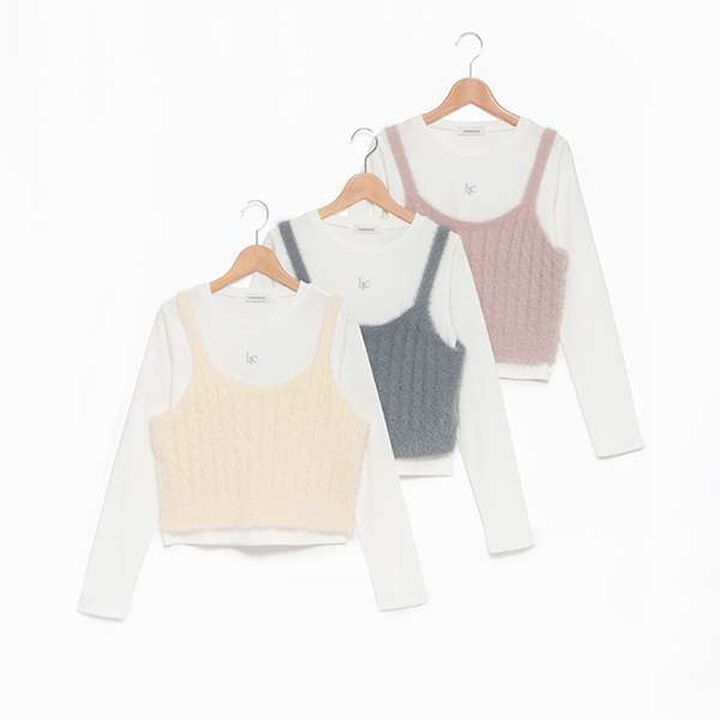 Washable Shaggy Vest Inner Set,Light gray, medium image number 3