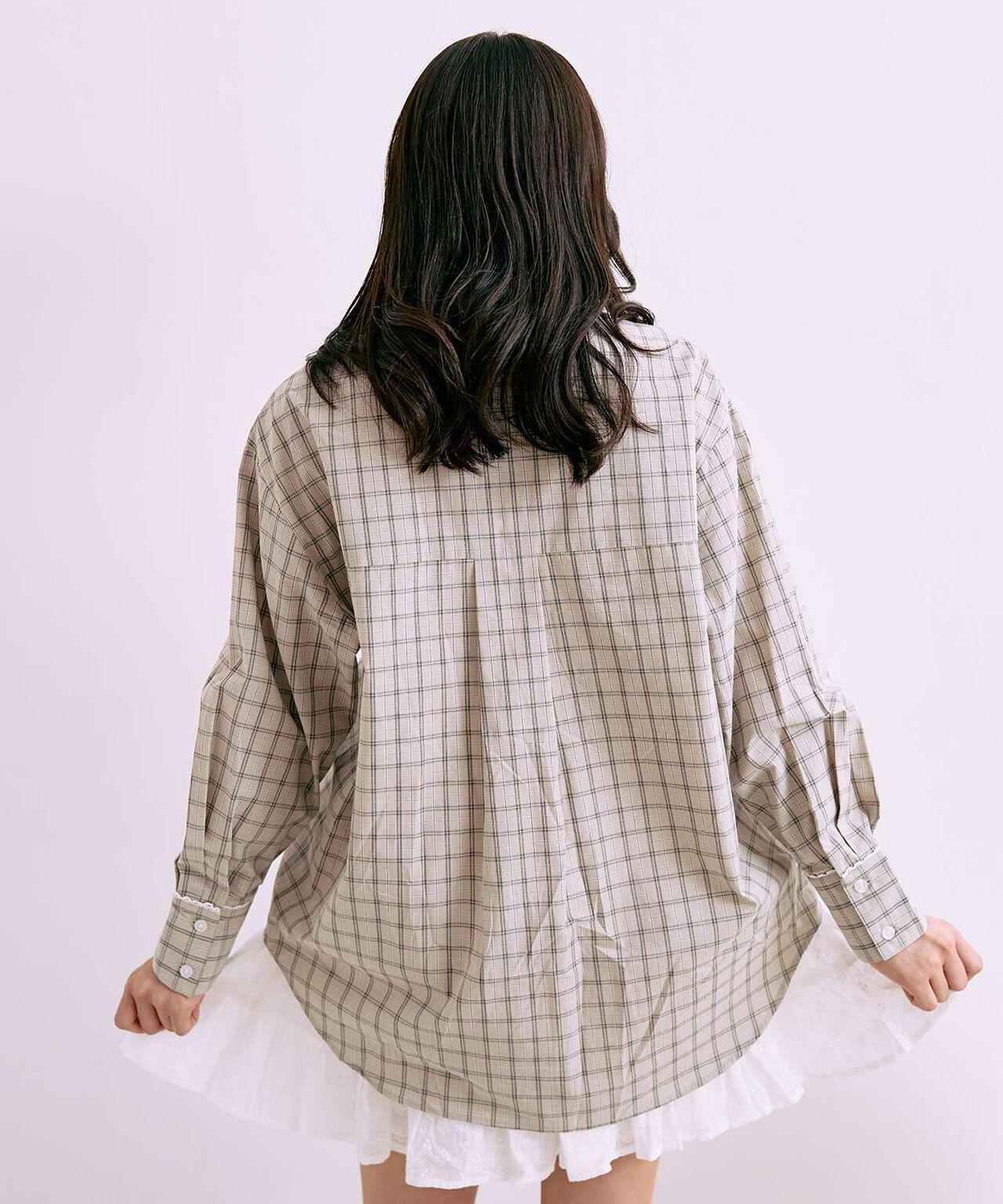 Checkered Shirt with Logo Plate [Korean Fashion],Gray, large image number 3