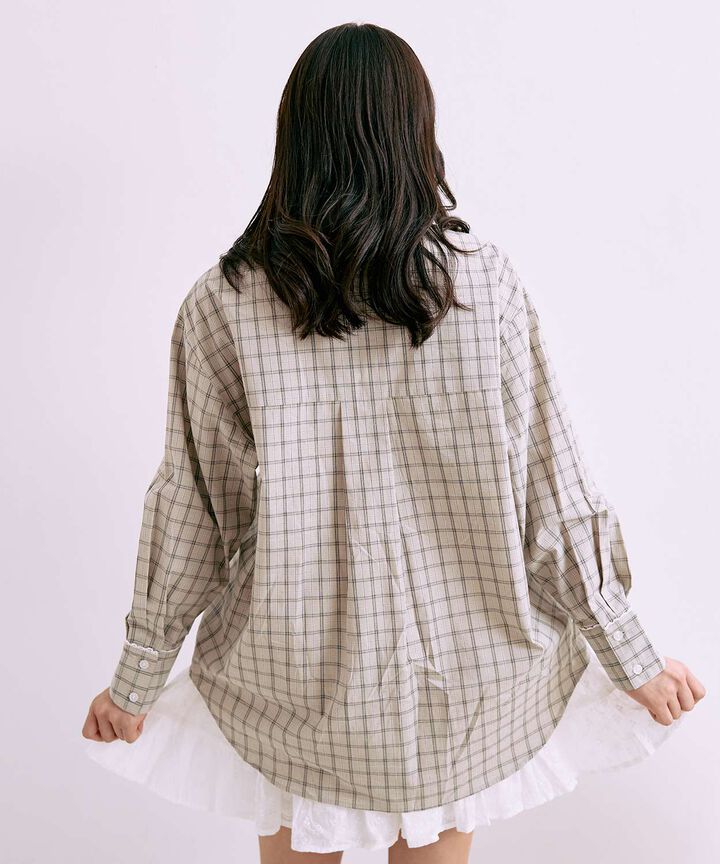 Checkered Shirt with Logo Plate [Korean Fashion],Gray, medium image number 3