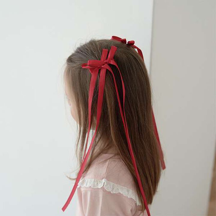Long Ribbon Hair Clip 2-Piece Set,Red, medium image number 2