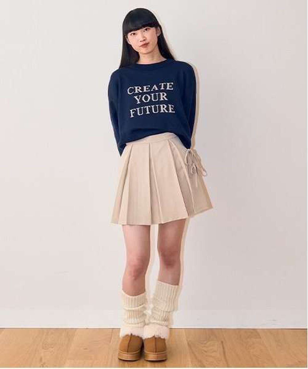 Ribbon Pleated Skirt,Gray, large image number 1