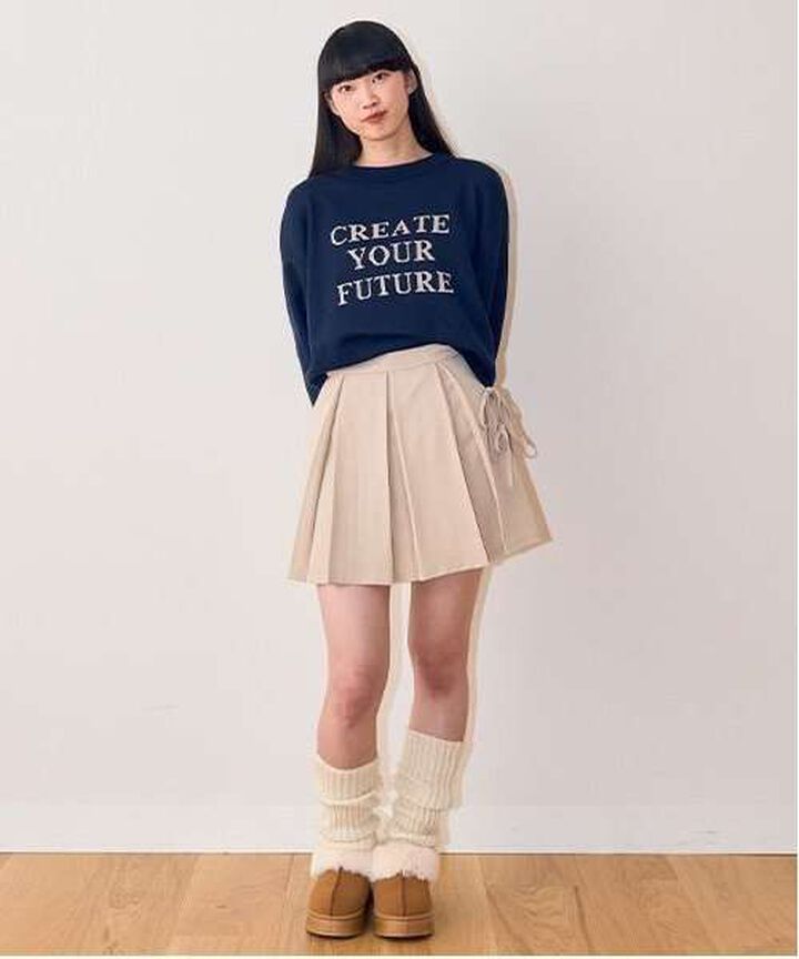 Ribbon Pleated Skirt,Gray, medium image number 1