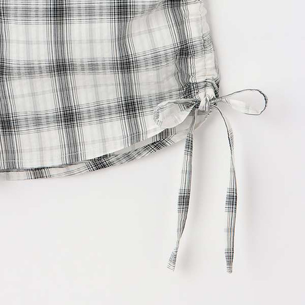 [100% Cotton] Checkered Sleeveless Drawstring Shirt,Black, large image number 6