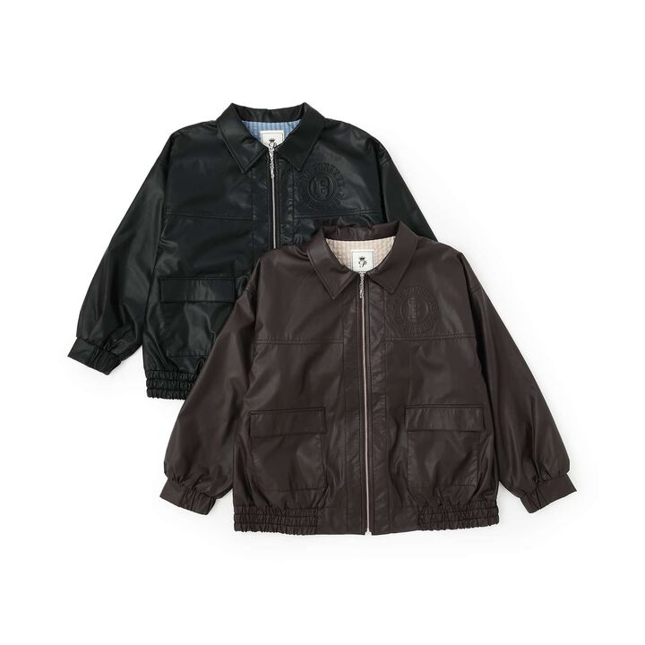 [Machine Washable] Faux Leather Bomber Jacket,Black, medium image number 9