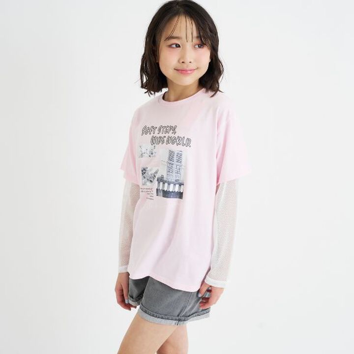 Mesh Sleeve Combination Big T-Shirt,Off white, medium image number 23