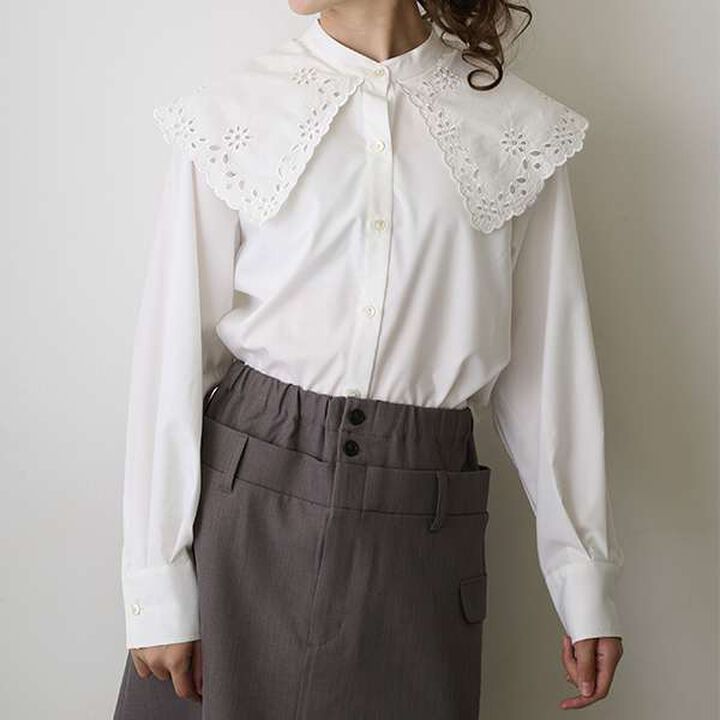 [AMI] Cutwork Embroidery Big Collar Blouse,, medium image number 17