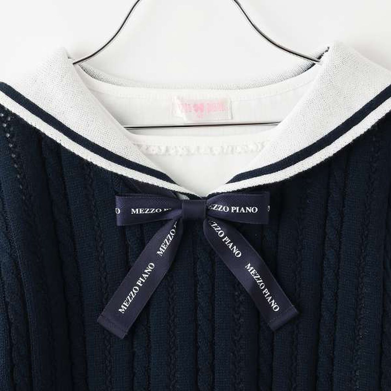 Sailor Collar Knit Vest & Long-Sleeve Tee Set,Off white, large image number 6