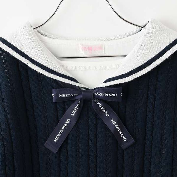 Sailor Collar Knit Vest & Long-Sleeve Tee Set,Off white, medium image number 6