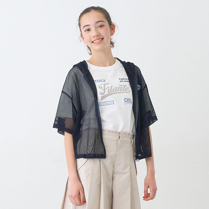 Mesh Short-Sleeve Logo Parka T-Shirt Set,Off white, medium image number 25