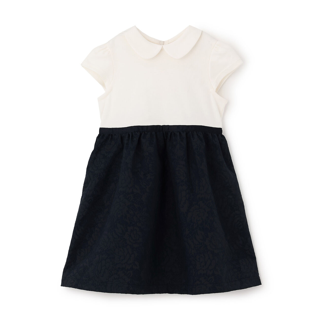 Semi-Formal Jacquard Panel One-Piece Dress,Navy, large image number 0