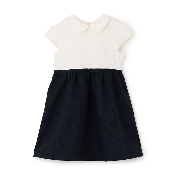Semi-Formal Jacquard Panel One-Piece Dress,Navy, medium image number 0